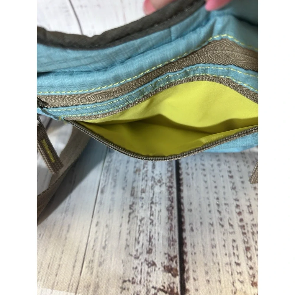 Lilypond Crossbody Bag Blue Brown Ripstop Nylon Mesh Adjustable Strap Travel